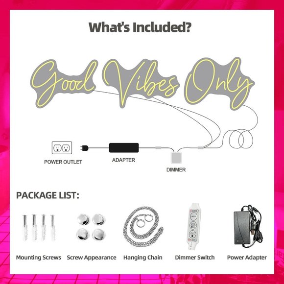 Large Good Vibes Only Neon Sign Wall Decorations - Picture 9 of 9